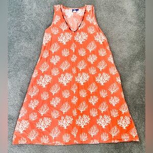 New Princess Cruises coral orange cotton beaded sleeveless summer midi dress S